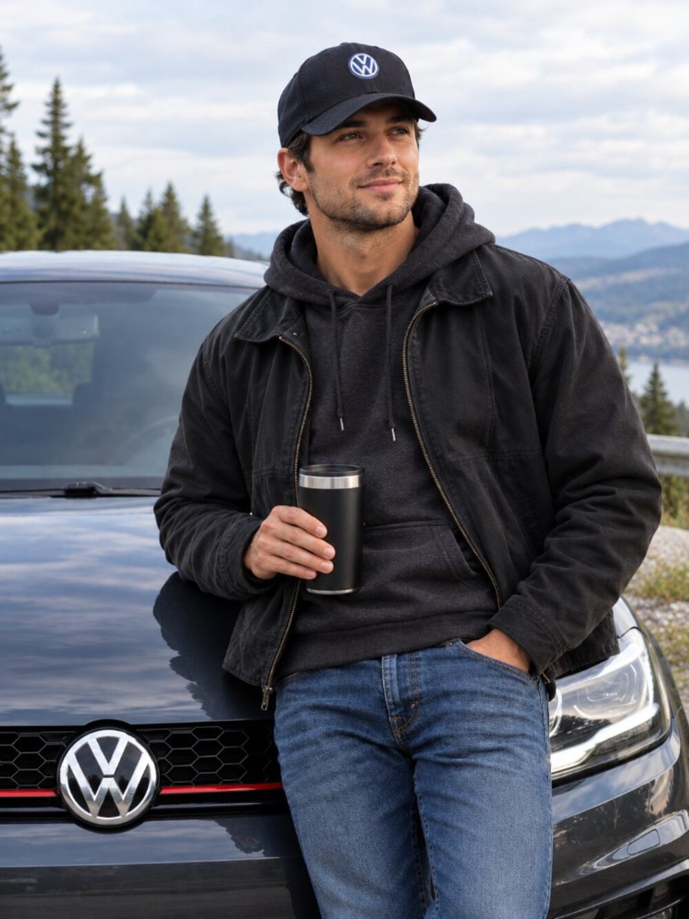 Volkswagen Hat Cap Strap Back One Size Black Unisex Car Logo Baseball Wool Blend